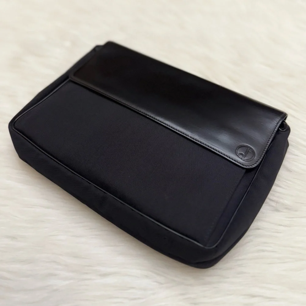 DUNHILL - BLACK LEATHER NYLON POCHETTE POUR HOMME TRAVEL BAG POUCH CLUTCH